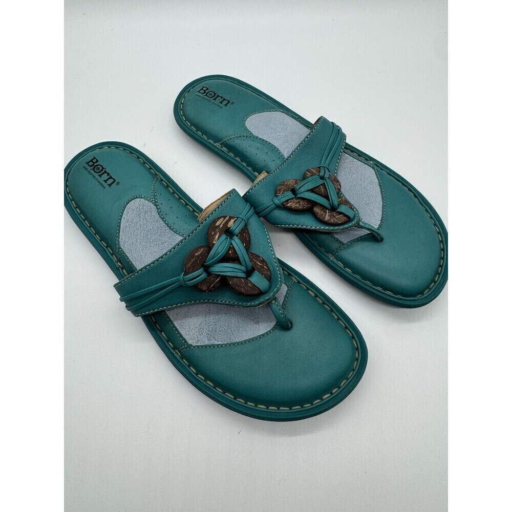 Womens 8 Born Blue Thong Flip Flops Sandals Leather Coconut Boho SIZE 9 - Picture 2 of 6